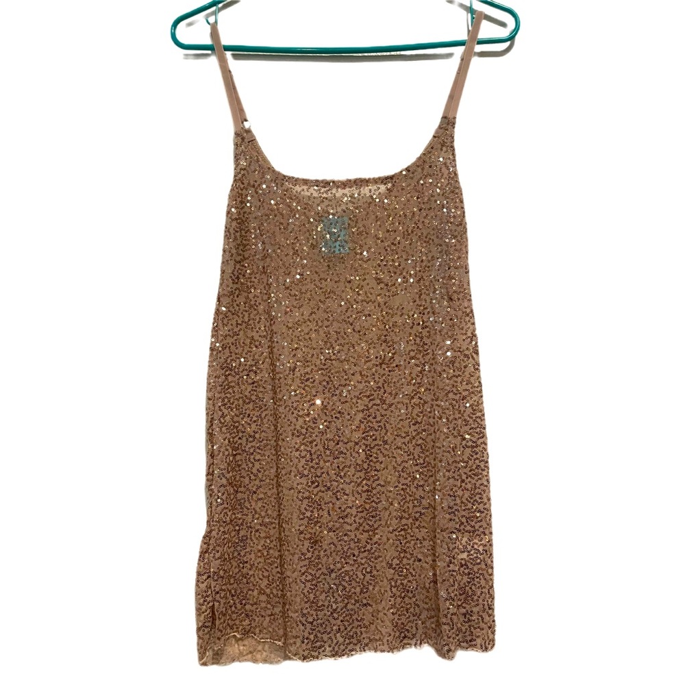 Y2K Gold SEQUIN & mesh Tank Top -Happening in The Present Sz M
